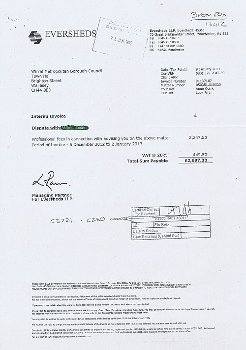 Wirral Council legal invoices page 19 Volker Laser Eversheds LLP