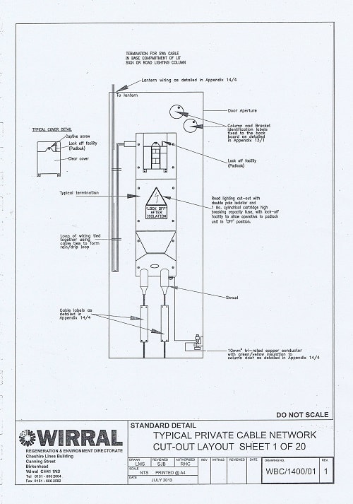 Bam Nuttall contract drawings of one of the twenty different designs for wiring for one of Wirral Council's streetlights thumbnail