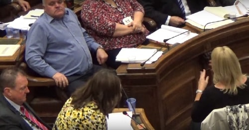 Councillor Janette Williamson responds to a question from Cllr Jeff Green at the Wirral Council meeting of the 12th October 2015 about UNISON
