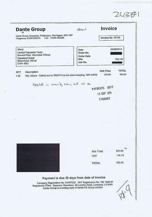 Wirral Council invoice Dante Irby Library £700.43 thumbnail
