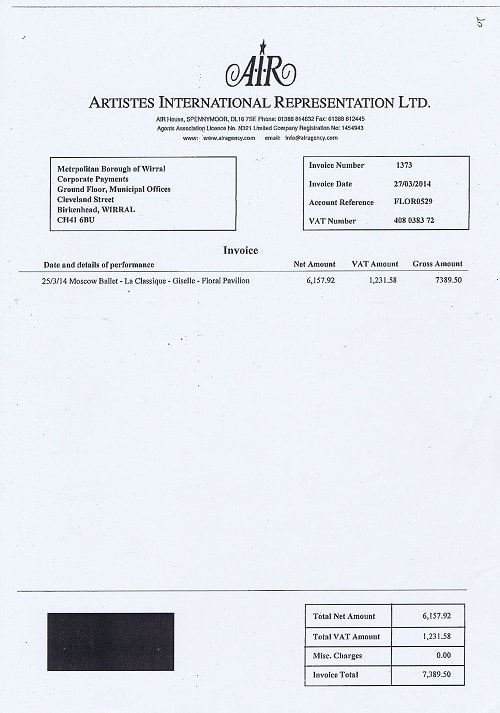 Moscow Ballet invoice Wirral Council Floral Pavilion 2014 £7389 50 thumbnail