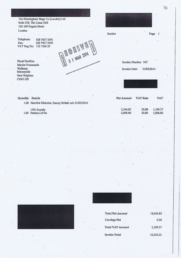Wirral Council invoice 10 Horrible Histories Barmy Britain £12656.22