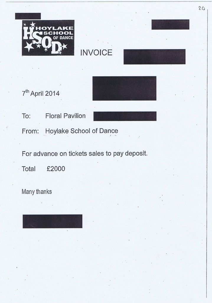 Wirral Council invoice 20 Hoylake School of Dance £2000