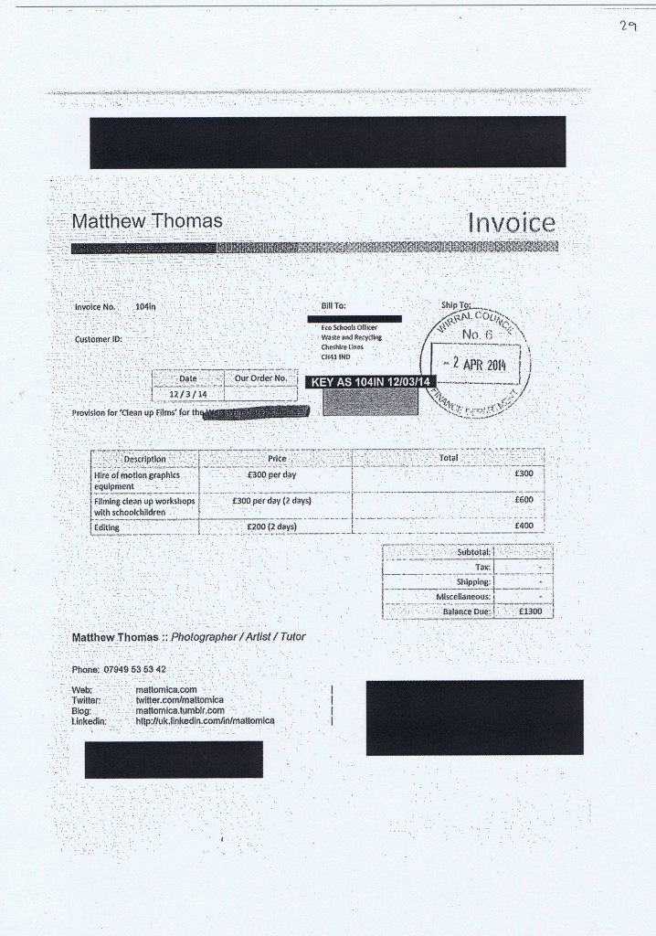 Wirral Council invoice 29 Matthew Thomas £1300