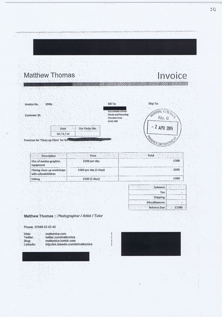 Wirral Council invoice 30 Matthew Thomas £1300
