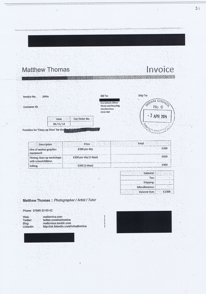 Wirral Council invoice 31 Matthew Thomas £1300