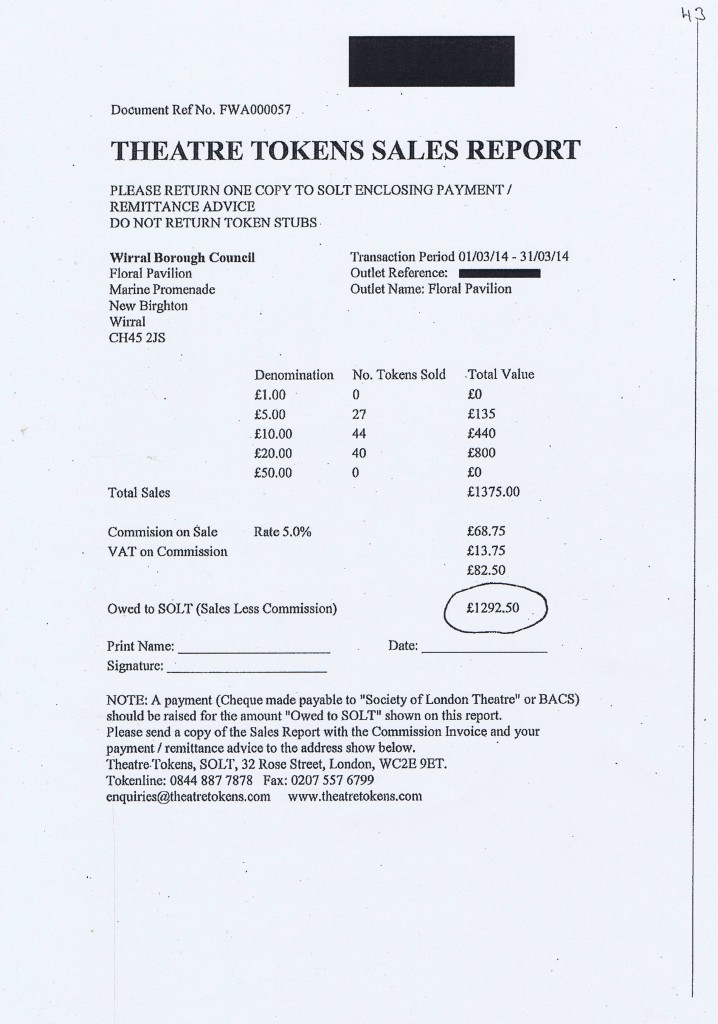 Wirral Council invoice 43 Society of London Theatre £1292.50