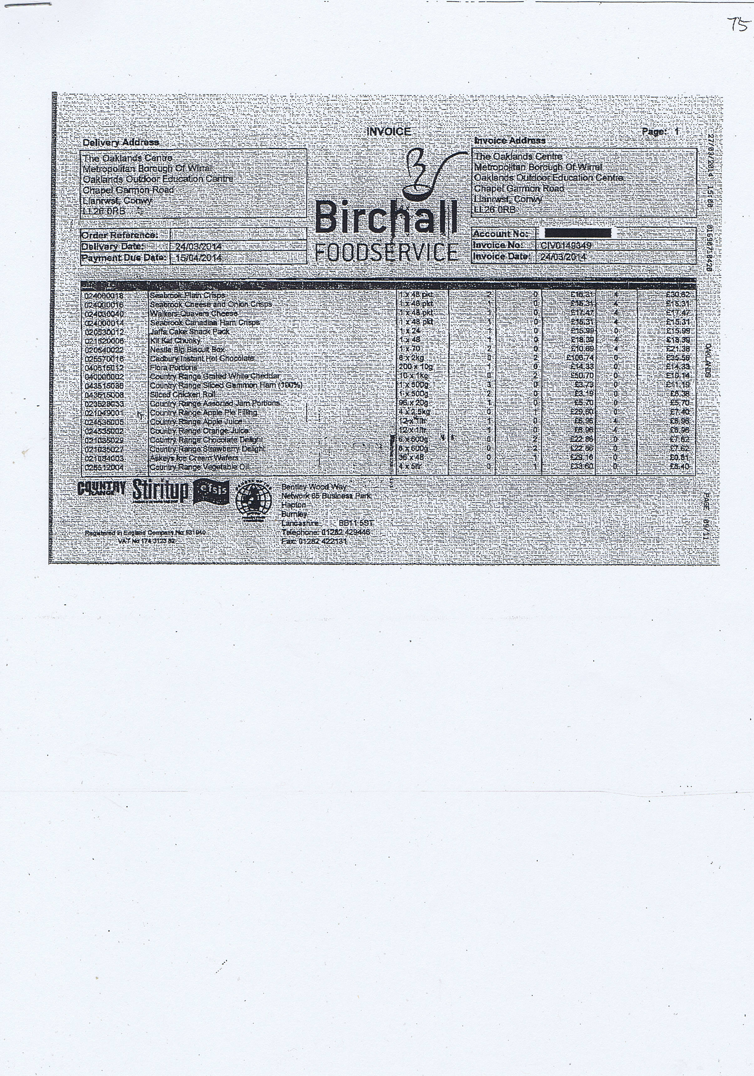 Wirral Council invoice 75 Birchall Foodservice £568.94 page 1 of 3