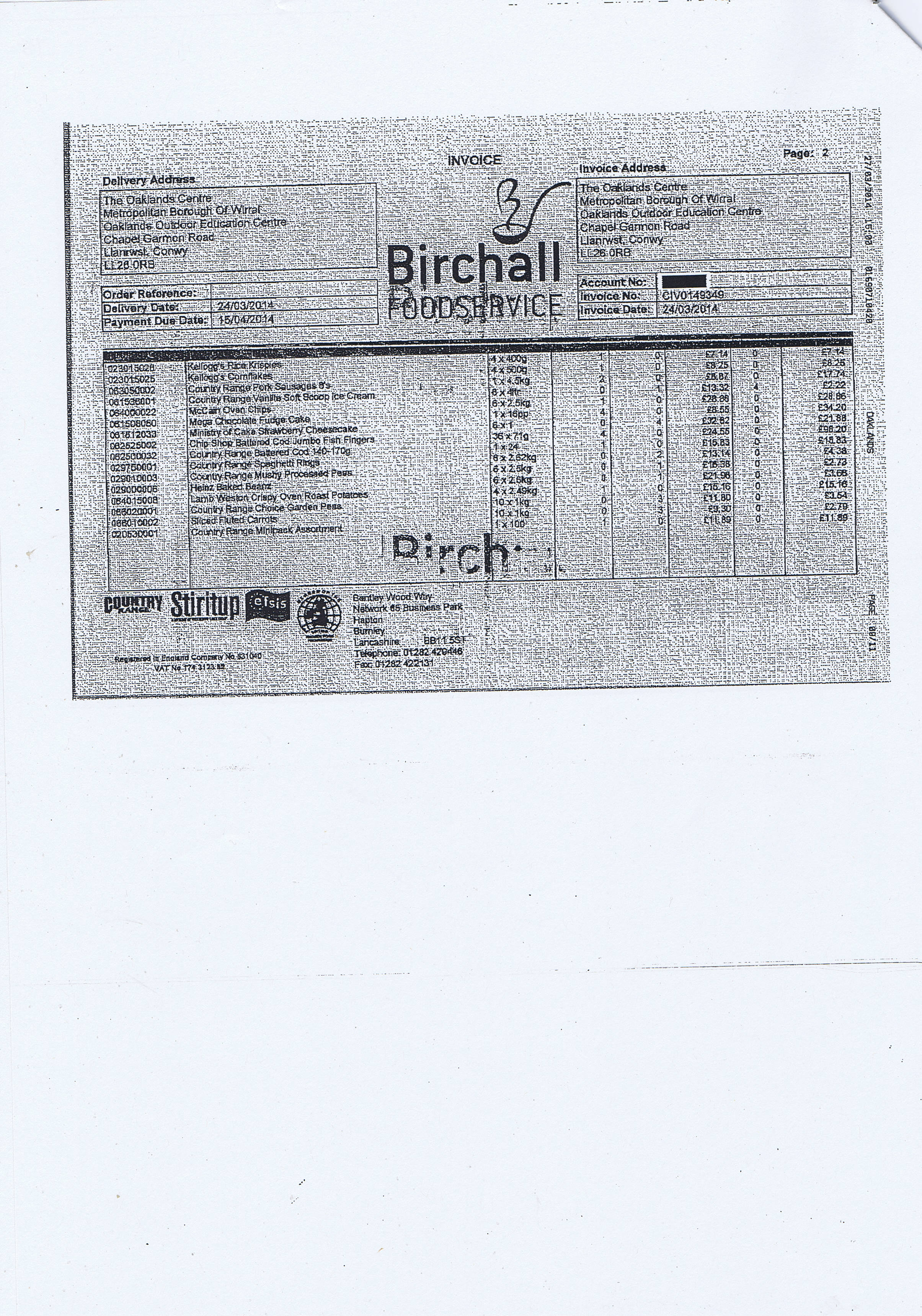 Wirral Council invoice 75 Birchall Foodservice £568.94 page 2 of 3