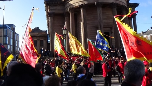 Chinese New Year Liverpool 2016 flags in Chinese dragon parade 7th February 2016 photo 5