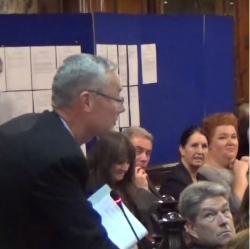 Cllr Paul Brant (left) speaking at a recent public meeting of Liverpool City Council (11th November 2015)