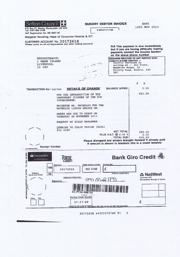 Merseytravel 2014 2015 audit month 1 invoice SEFTON COUNCIL £650 page 1 of 2