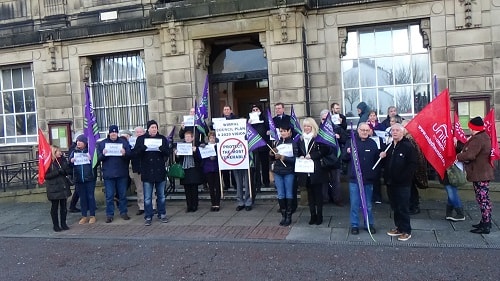 A protest outside Wallasey Town Hall in 2016 - protests of this size whilst the regulations are in force will only be allowed if a risk assessment has been carried out and all reasonable measures have been taken
