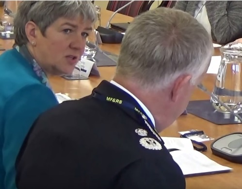 Jane Kennedy (left), the current Police and Crime Commissioner for Merseyside and Labour Party candidate in the 2016 elections for a Police and Crime Commissioner for Merseyside at a public meeting of the Police and Fire Collaboration Committee (2015)