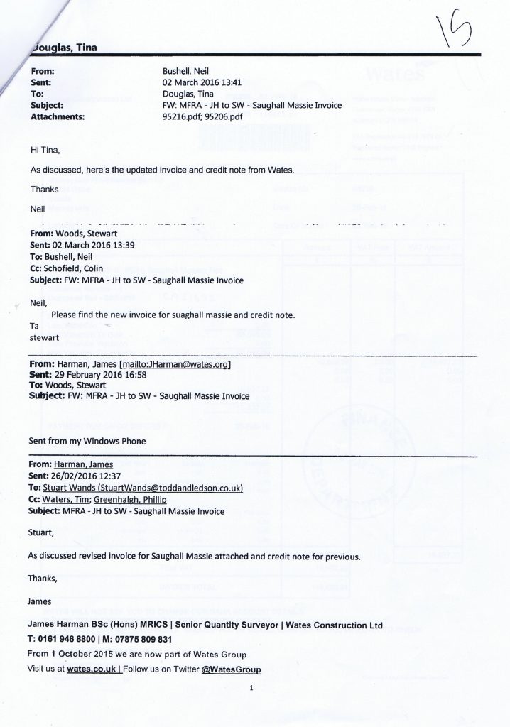 4 emails re Saughall Massie Invoice