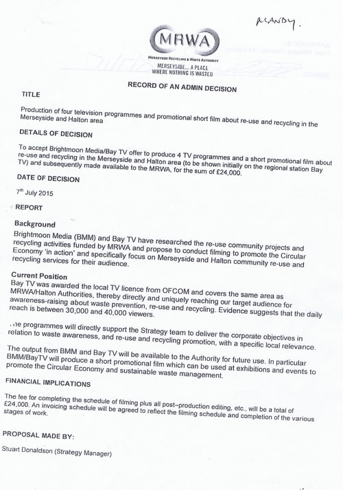 Merseyside Waste Disposal Authority Contract S 5011 C Brightmoon Media Bay TV Page 1 of 7