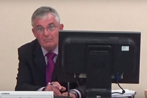 Councillor Michael Sullivan (Chair, Wirral Council's Business and Overview Scrutiny Committee) at a public meeting held on the 13th September 2016. His microphone is now... on!