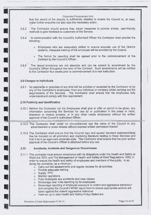 Wirral Council litter enforcement contract Kingdom Security Ltd contract page 13 of 47