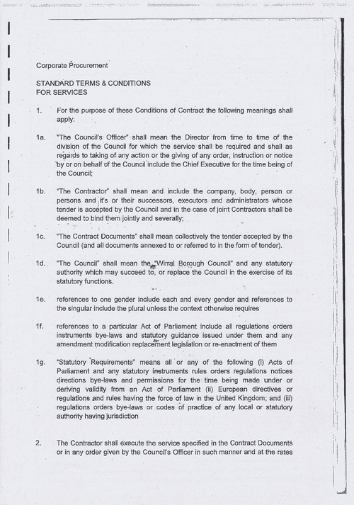 Wirral Council litter enforcement contract Kingdom Security Ltd contract terms and conditions page 1 of 13