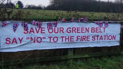 photo 2 Land off Saughall Massie Road Saughall Massie 13th December 2016 SAVE OUR GREEN BELT SAY NO TO THE FIRE STATION banner
