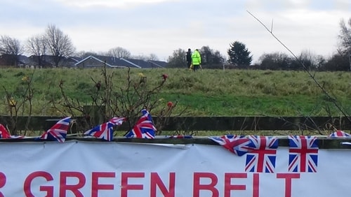 photo 4 Land off Saughall Massie Road Saughall Massie 13th December 2016 SAVE OUR GREEN BELT SAY NO TO THE FIRE STATION banner