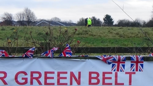 photo 5 Land off Saughall Massie Road Saughall Massie 13th December 2016 SAVE OUR GREEN BELT SAY NO TO THE FIRE STATION banner
