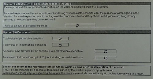 Candidate election expenditure Labour byelection page 2 section 4 section 5
