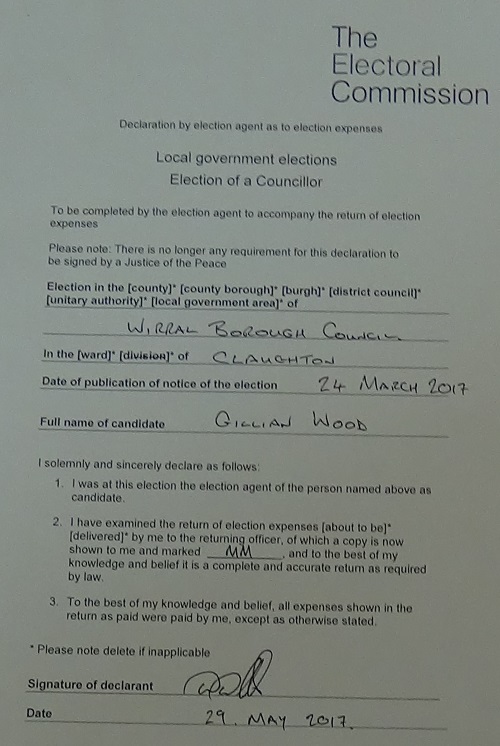 Agent Declaration Labour byelection Claughton byelection 2017 Martin Morris
