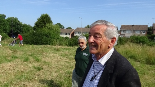 Cllr Eddie Boult (foreground) at the site visit of Wirral Council’s Planning Committee to Saughall Massie 18th July 2017