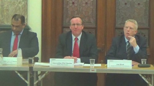 Wirral Council Cabinet meeting at Birkenhead Town Hall Thursday 12th March 2015 Left to right Surjit Tour, Cllr Phil Davies and Joe Blott
