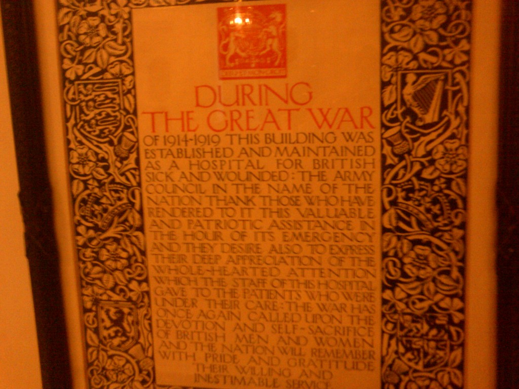 A plaque at Wallasey Town Hall (lobby) about its use during WWI