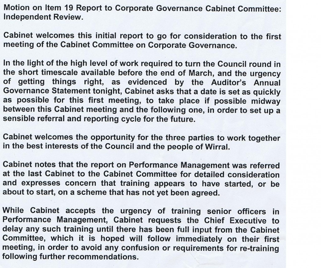 Motion item 19 Wirral Council Cabinet 13/10/2011