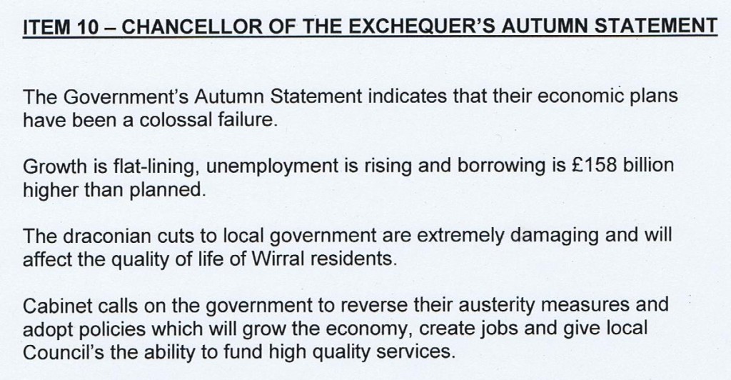 Autumn Statement (motion on item 10) Wirral Council Cabinet meeting of 8th December 2011