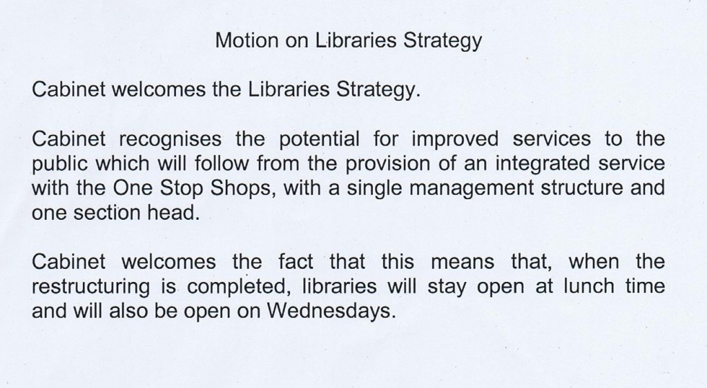 Libraries Motion (Wirral Council) Cabinet 8th December 2011