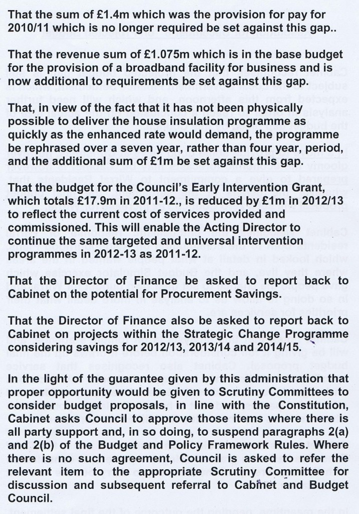 Project Budget Motion (Wirral Council) Cabinet 8th December 2011 Page 2 of 2