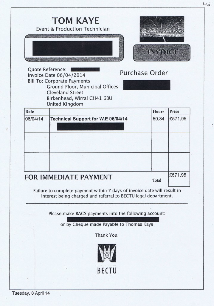 Wirral Council invoice 46 Tom Kaye £571.95