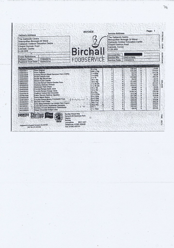 Wirral Council invoice 74 Birchall Foodservice £512.86 page 1 of 2