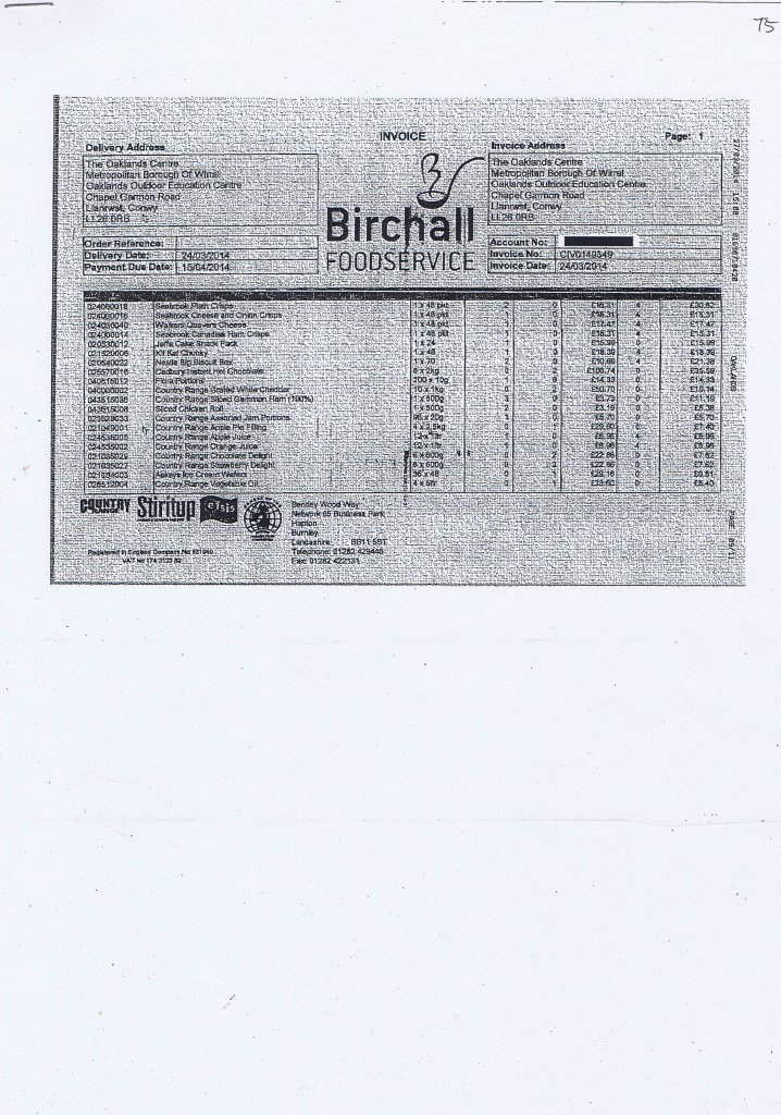 Wirral Council invoice 75 Birchall Foodservice £568.94 page 1 of 3
