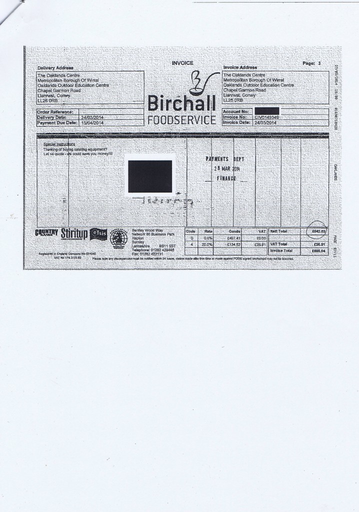 Wirral Council invoice 75 Birchall Foodservice £568.94 page 3 of 3