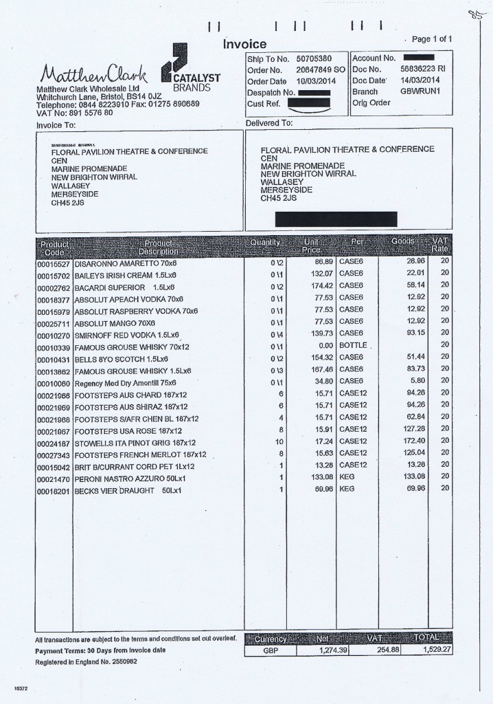 Wirral Council invoice 85 Matthew Clark Wholesale Ltd £1529.27