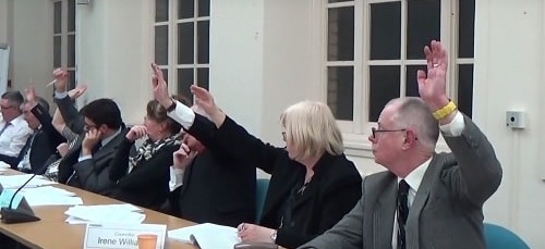 Labour councillors (except Cllr Christina Muspratt who abstained) voting against an opposition motion on Girtrell Court at the Coordinating Committee meeting on the 16th February 2016
