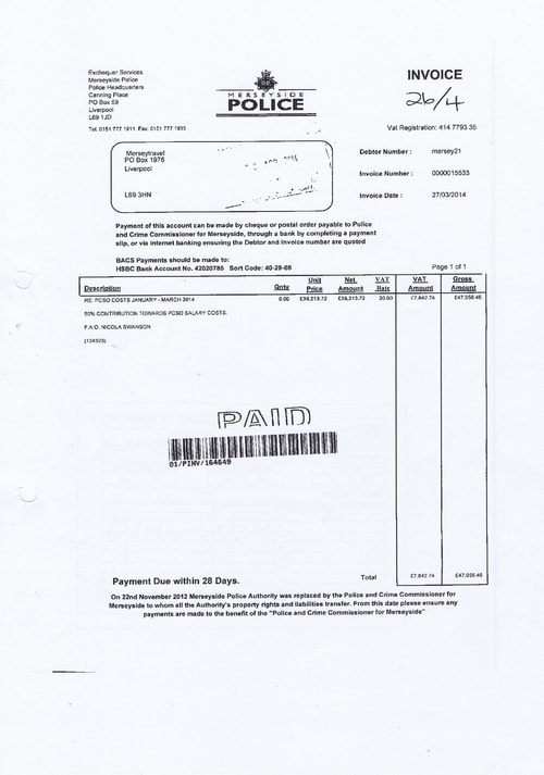 Merseytravel 2014 2015 audit month 1 invoice POLICE AND CRIME COMMISSIONER £39213 72p page 1 of 2