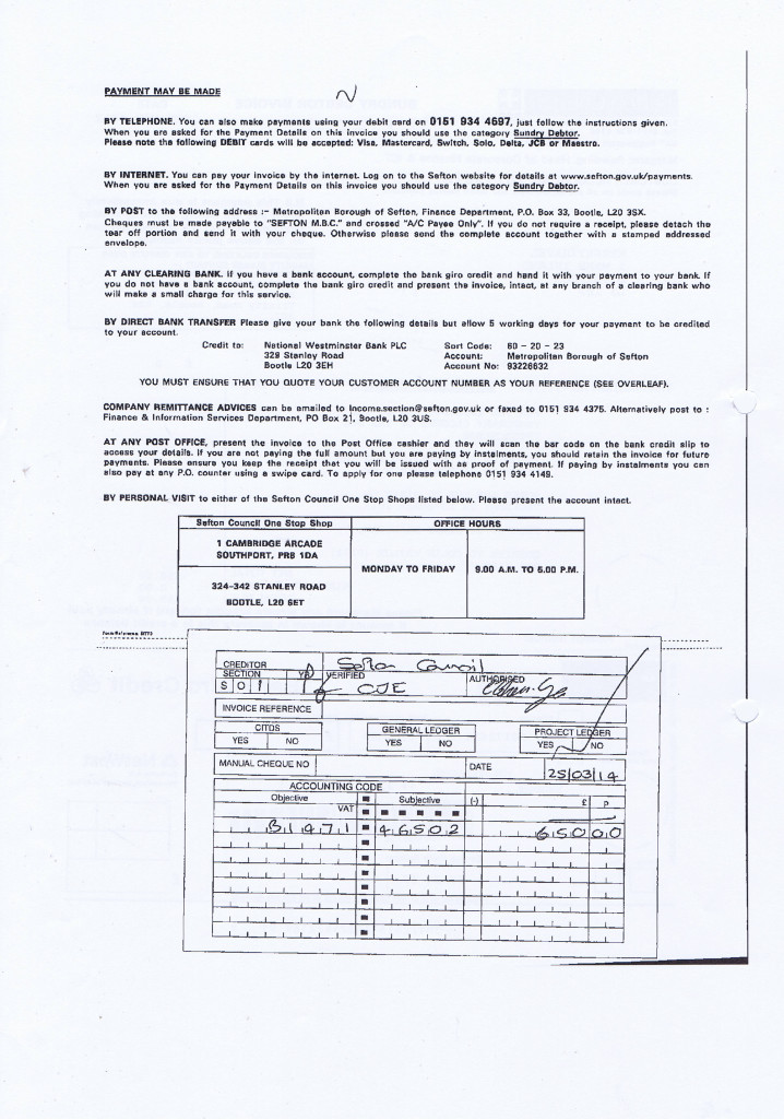 Merseytravel 2014 2015 audit month 1 invoice SEFTON COUNCIL £650 page 2 of 2