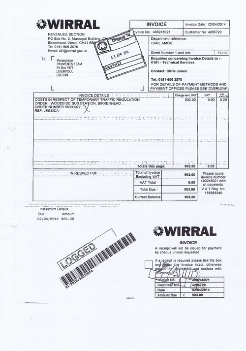 Merseytravel 2014 2015 audit month 1 invoice WIRRAL COUNCIL £903 page 1 of 2