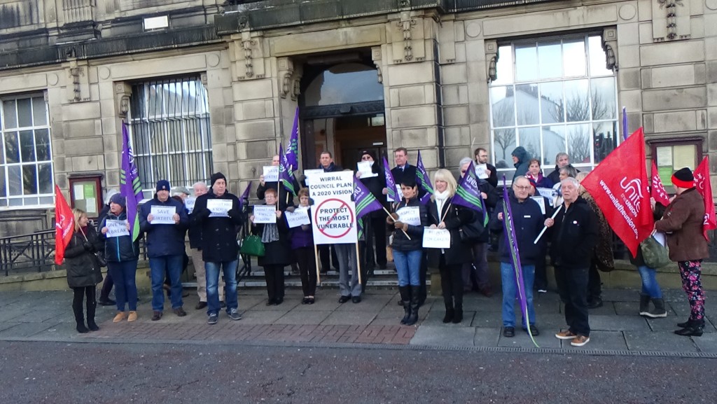 Protest outside Wallasey Town Hall against closure of Girtrell Court 22nd February 2016 photo 1 of 5
