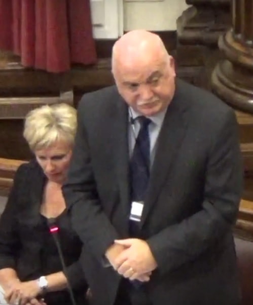 Cllr Chris Blakeley talking to his notice of motion on Girtrell Court at a meeting of Wirral Council 14th March 2016
