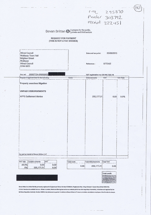 187 Bevan Brittan Wirral Council 25th June 2015 £255177 21 APPS Settlement