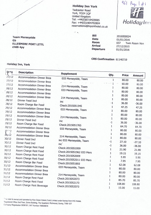 Holiday Inn York invoice Merseyside Fire and Rescue Service 1st January 2016 resized