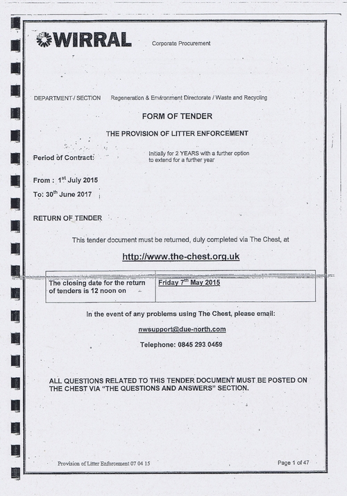 Wirral Council litter enforcement contract Kingdom Security Ltd contract page 1 of 47