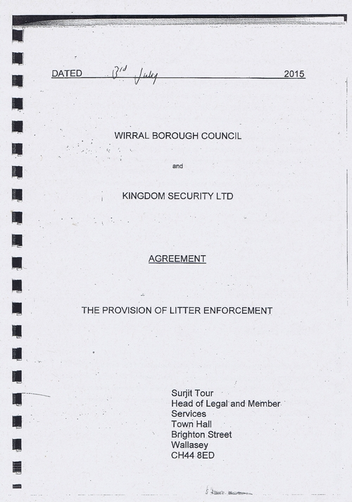 Wirral Council litter enforcement contract Kingdom Security Ltd cover page 1